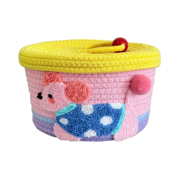 OAVQHLG3B Weave Rope Round Storage Basket with Lid,Cute Small Basket Idea for Organizing and Storing