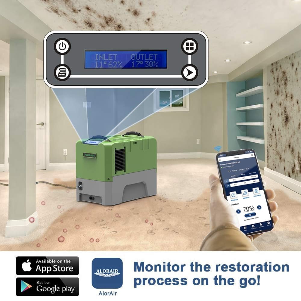 ALORAIR Commercial dehumidifiers With Wi-Fi,Up to 2,300 Sq.Ft,180 PPD Industrial Dehumidifiers with Drain Hose, for Water Damage Restore, Flood Repair, Large Space, Job Sites, 5 Year Limited Warranty