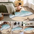 thumbnail image 6 of 3.3ft Round Rug, Beach Coastal Non-Skid Rubber Backing Large Area Rugs - Living Room Bedroom Home Office, Summer Nautical Starfish Aqua Beige Indoor Floor Mat Carpets Washable Rug, 6 of 9