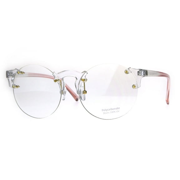 Unique Rimless Round Circle Clear Lens Eye Glasses Pink