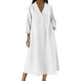 thumbnail image 3 of HBBIKVI Blouson Sleeve Midi Dress for Women Casual Long Sleeve V-Neck Shift Dress with Exterior Pockets and Loose Fit for Everyday Casual Style, 3 of 7