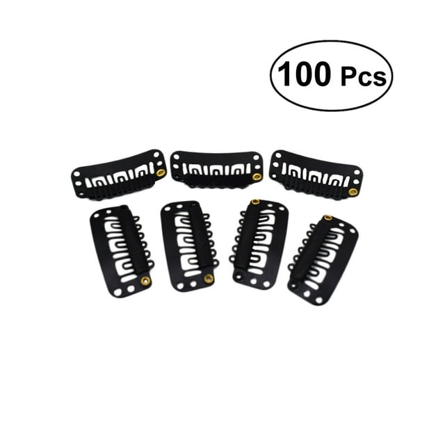 100Pcs/Lot U Shape Snap Clips for Hair Extension Wig Berets Caps Fix Clip-on Clips Professional Hair Styling Tool (Black)