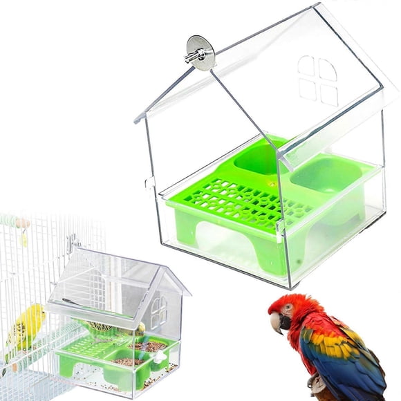 Pull-Out External Parrot Feeder, Multifunction Bird Bath/Bowl/House, Bird Cage Accessories for Lovebirds, Finches, Parakeets, Mannikin