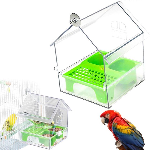 Pull-Out External Parrot Feeder, Multifunction Bird Bath/Bowl/House, Bird Cage Accessories for Lovebirds, Finches, Parakeets, Mannikin