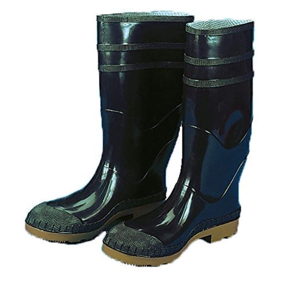 16 in. PVC Work Boot Over The Sock, Black Plain Toe, Size 7