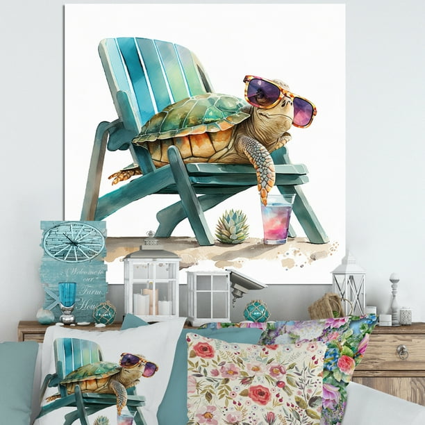 Designart Turtle Laying On A Beach Chair With Sunglasses I Canvas Wall Art Walmart Business Supplies