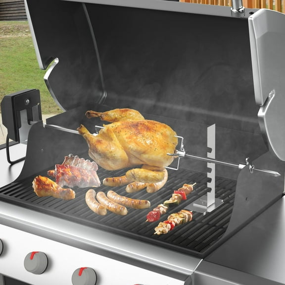 Universal BBQ Rotisserie Grill Kit for Most 2- to 6-Burner Grills - Upgraded 120V 4W Motor with 28" Spit Rod and 2 x 4 Forks