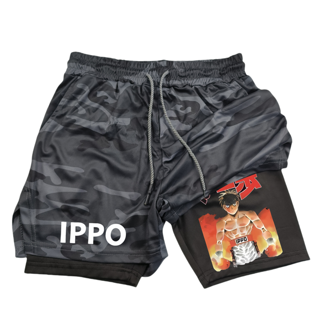 Pantalones cortos de compresión con estampado de Anime para hombre, Shorts de gimnasio de rendimiento atlético con bolsillos, secado rápido, Fitness, entrenamiento, boxeo, 2 en 1