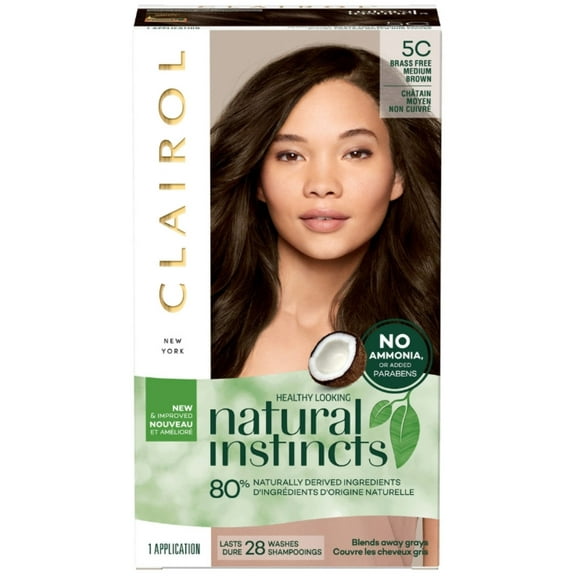 Clairol Natural Instincts Hair Color, [5C] Brass Free Medium Brown, 1 Each, 3 Pack