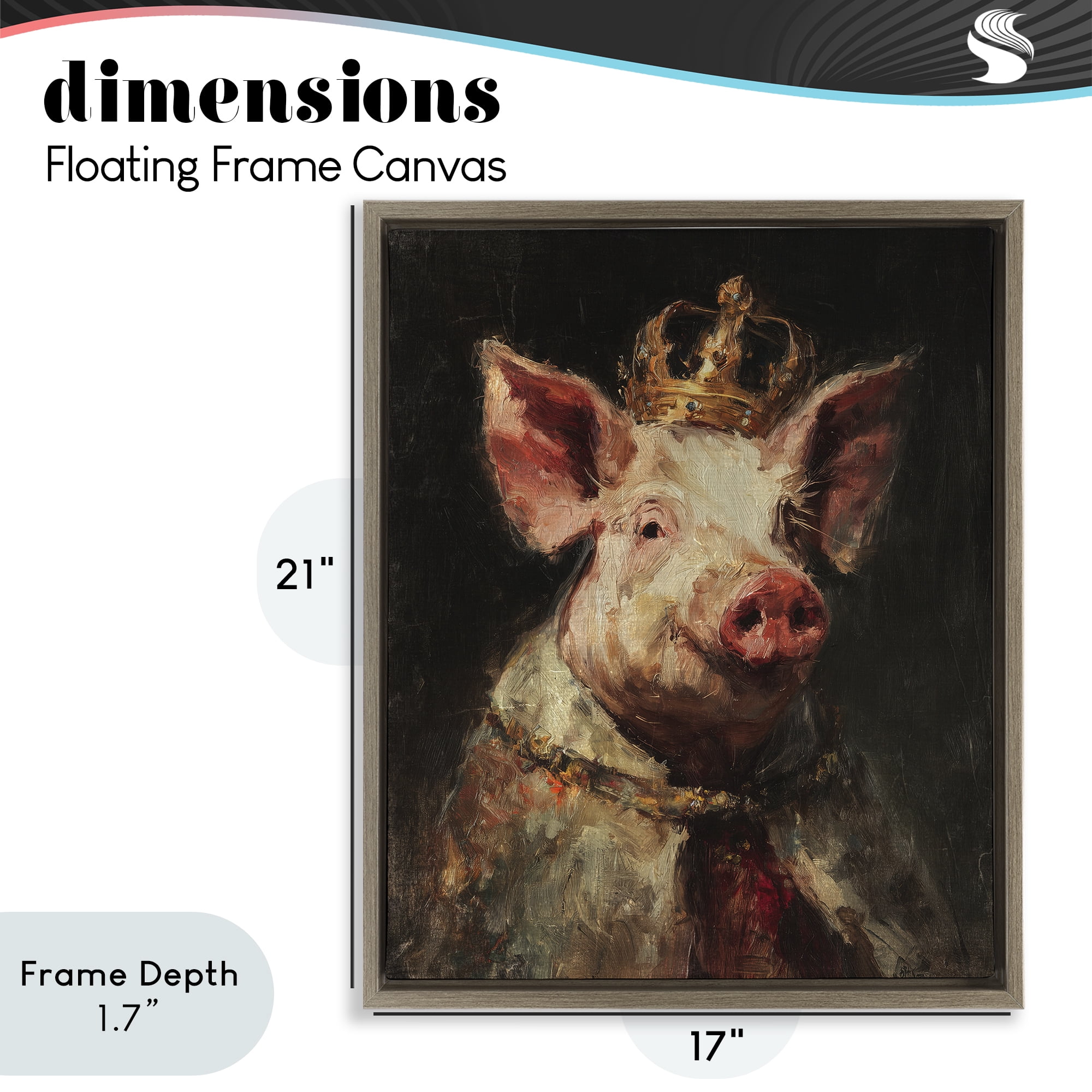 Stupell Industries Royal Swine Portrait Brown Framed Floater Canvas Wall Art, design by Svetlana Aleynikova