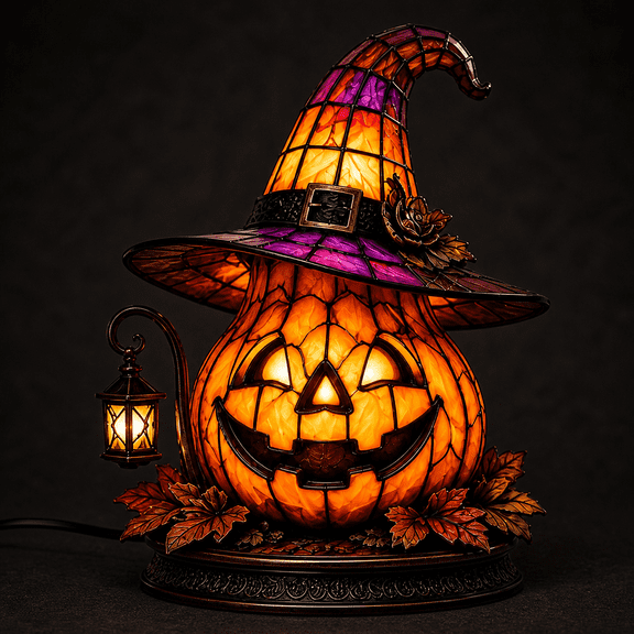 Feledorashia Halloween Pumpkin Lantern, Witch Hat Night Light, 11.81 Inch Lighted Jack O Lantern Tabletop Ornament for Mantel Shelf Entryway and Party, Acrylic Decor with Warm LED Glow