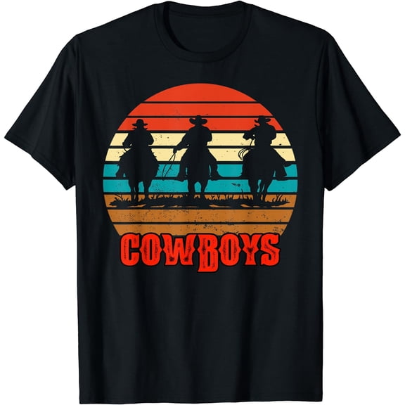 Rodeo Cowboy and Wranglers Bronco Horse Retro Style Sunset T-Shirt