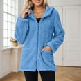 thumbnail image 2 of Fleece Jacket Women Winter Warm Full Zip Up Fuzzy Sherpa Coats with Coat Sky Blue M, 2 of 9