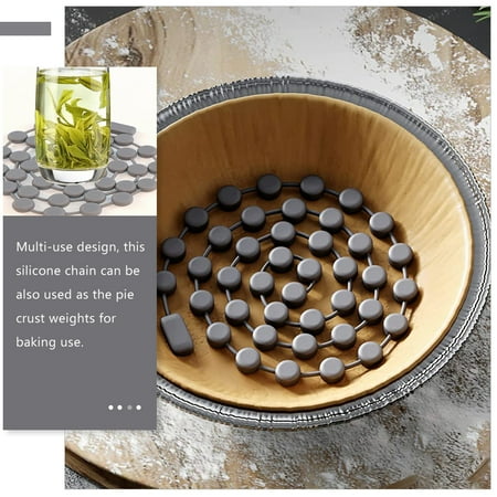 ETHZZLE Silicone Pot Mat Grey Chain Style Multi Use Insulated Hot Pot Holder and Pie Crust Baking Weights for Home