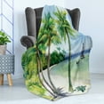thumbnail image 4 of Tropical Soft Flannel Fleece Throw Blanket, Landscape Beach Boat on Shore Summer Coast Watercolor Art, Cozy Plush for Indoor and Outdoor Use, 60" x 80", Azure Blue Jade Green, by Ambesonne, 4 of 5