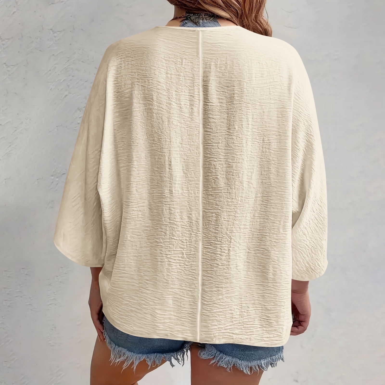 Button-Down Shirts for Women Plus Size L-4X Lightweight 3/4 Sleeve Blouses Tops Womens Casual Solid Color Loose V Neck Beach Cover Ups Tees Top