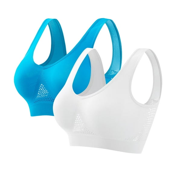 WREESH Seamless Sports Bras for Women 2 Pack Wirefree Yoga Bra High Impact No Underwire Padded Breathable Cool Bras Sky Blue