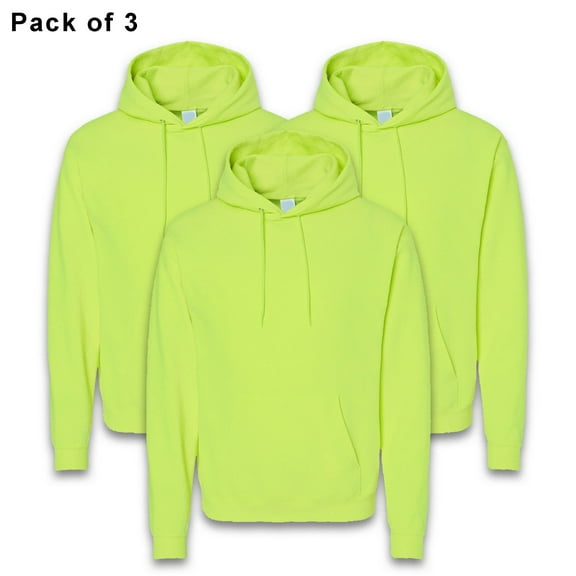 Hanes- High Visibility Hooded Safety Green Reflective Sweatshirt For Men | 7.8oz, 50/50 Cotton/Polyester, Pullover Fleece Hi-Vis Safety Hoodie, 3 Pack, Size 3XL