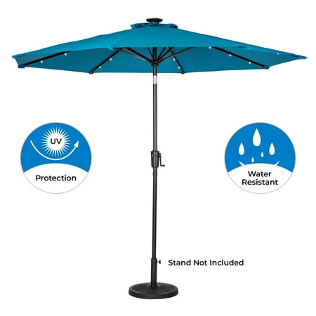 Sun Ray - 9' Round 8Rib Solar Lighted Umbrella - Taupe