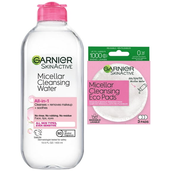 Garnier SkinActive Miceller Cleansing Water & Eco Pads Bundle