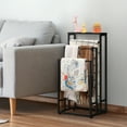 thumbnail image 5 of Floor-Standing Towel Rack with black Wooden Top – Textured Black Iron Frame (Includes 2 Anti-Tip Straps), 5 of 6