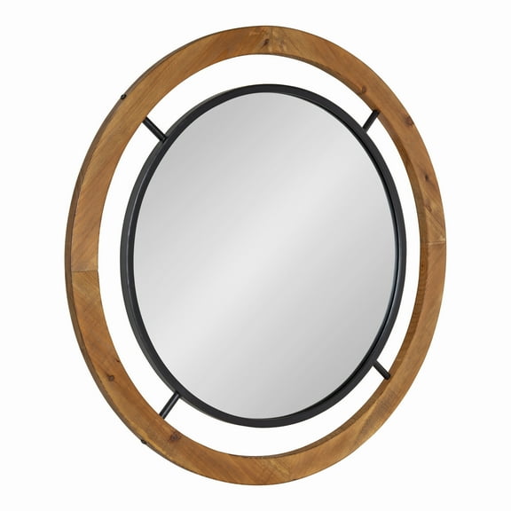 Kate and Laurel Whalen Rustic Wood Wall Mirror, 32" x 32", Brown, Farmhouse-Inspired Home Decor Round Modern Shape