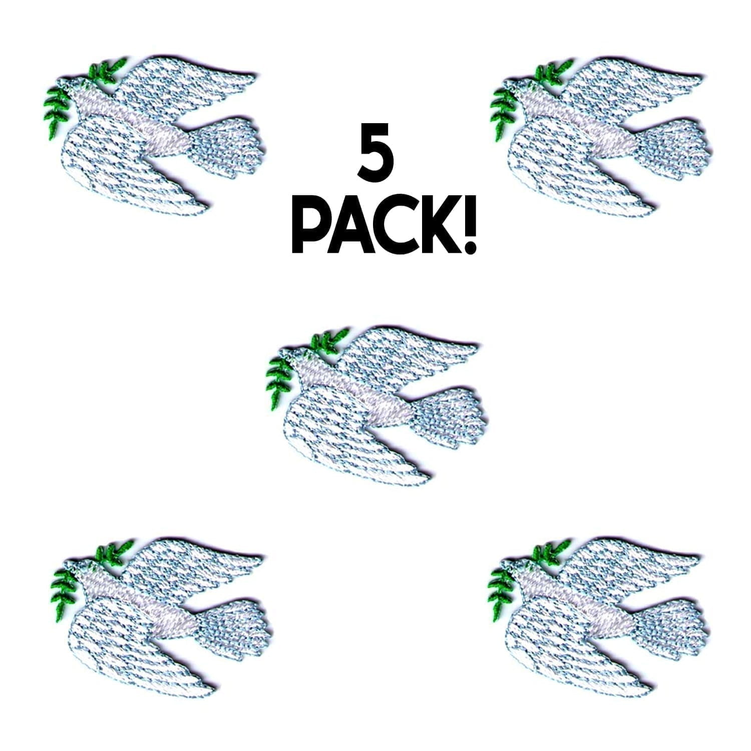 Religious Iron on Patches Embroidered Patch Applique  (5 Pack Dove of Peace) - Laughing Lizards