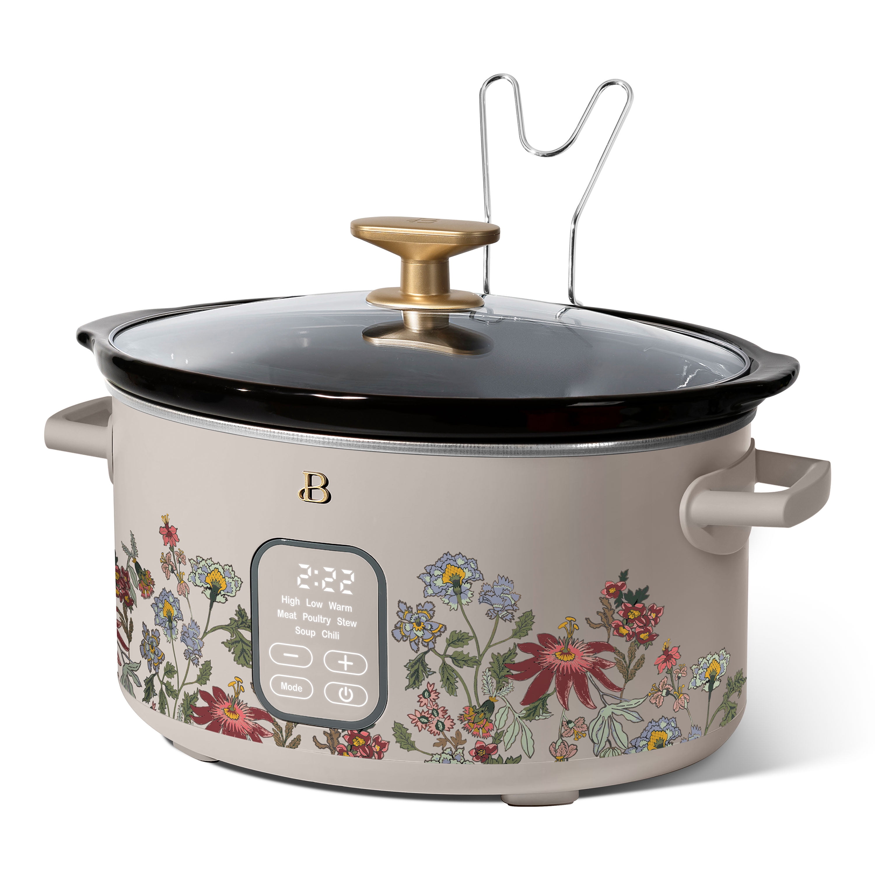 Beautiful 6 Qt Programmable Slow Cooker, Wildflower Porcini Taupe by Drew Barrymore