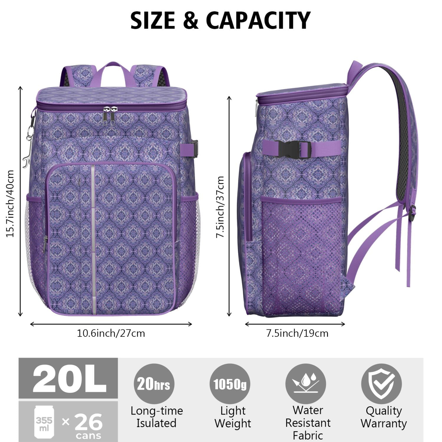 Travel Cooler Bag - Boho Bohemia Flower Camping Beer Cooler Backpack with Bottle Opener- Waterproof Insulated Picnic Backpacks - Cooler Bag for Beach
