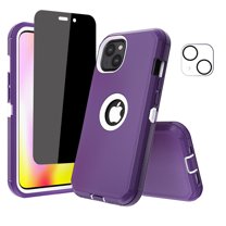 NIFFPD iPhone 14 Plus Case with Screen Protector (Anti Spy Privacy) Camera Lens Protector, Heavy Duty Hard Shockproof Phone Case for iPhone 14 Plus 6.7" Purple White
