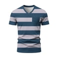 thumbnail image 6 of Yifymode Men's V Neck Short Sleeve T-Shirt, Wide Horizontal Stripe Print Chest Pocket Casual Top Blue L, 6 of 7