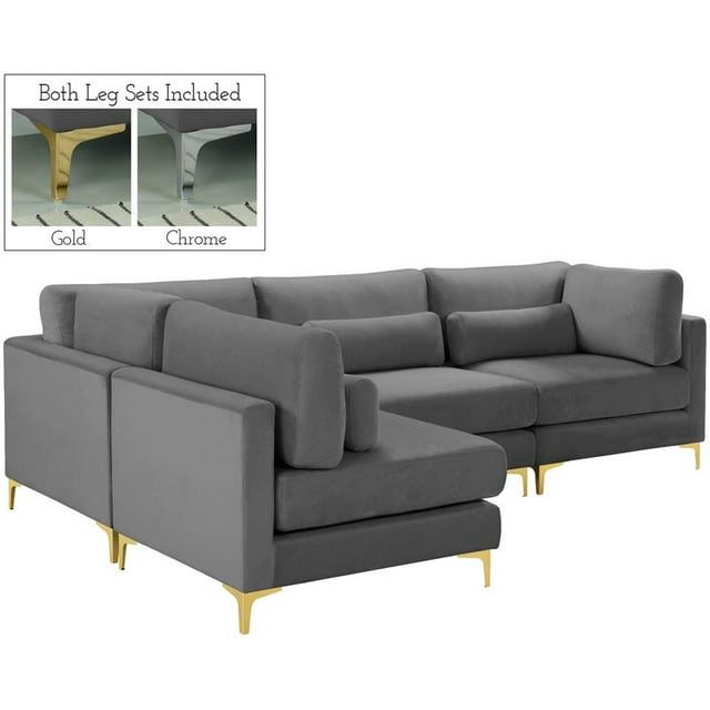 Meridian Furniture Julia Grey Velvet Modular Sectional (4 Boxes)