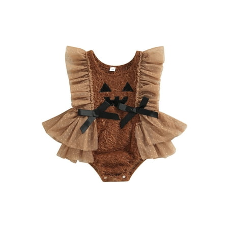 

Calsunbaby Baby Girls Halloween Romper Sleeveless Round Neck Plush Mesh Ruffle Casual Party Spring Fall Summer Jumpsuit Claybank 6-12 Months