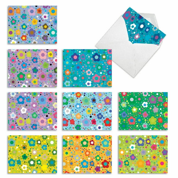 Pack of 10 All Occasion Blank Cards with Envelopes (4 x 5.12 Inch) - FLOWER POWER
