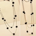thumbnail image 7 of Grandest Birch Women Square Rhinestones Beads 2 Layers Golden Alloy Chain Long Sweater Necklace Alloy, Rhinestone Blue, 7 of 7