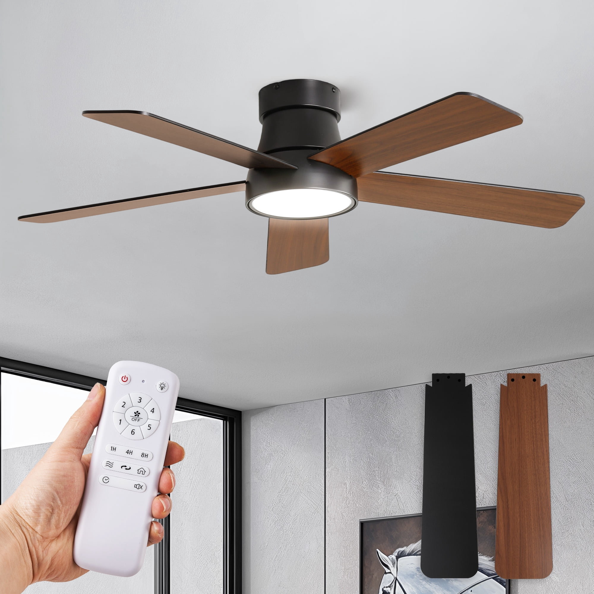 Zardon 42-Inch Ceiling Fan with Light and Remote Control, 6-Speed,for Indoor Use- Black
