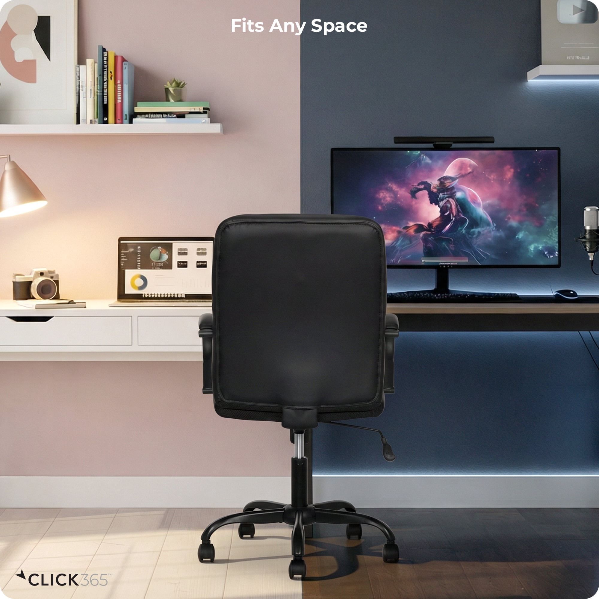 Click 365 Adult Polyurathane Mid Back Indoor Commercial Ergonomic Office Chairs Hardware Kit, Black