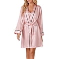 thumbnail image 5 of Women's 3pcs Satin Pajamas Set Cami Top and Shorts Sleepwear PJs Set with Robe,Pink, 5 of 5