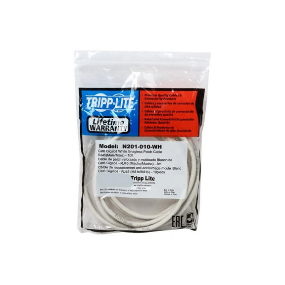 Tripp Lite N201-010-WH 10' CAT-6 Gigabit Snagless Molded Patch Cable White
