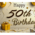 thumbnail image 4 of Golden Themed 50th Birthday Backdrop Banner with Balloons Stars and Gift Boxes Happy Birthday Party Supplies Photography Props Decors, 4 of 8