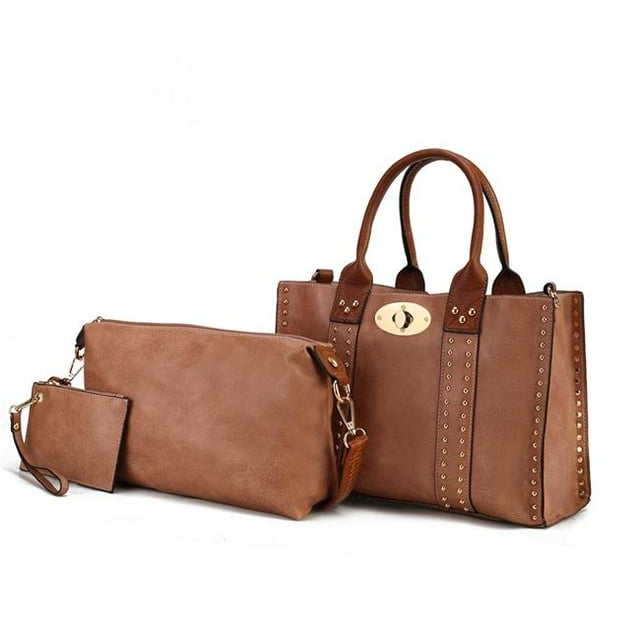 MKF Collection by Mia K. MKF-60345DPK-BR Elissa 3 pc Set Satchel Handbag with Pouch & Coin Purse