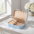 thumbnail image 2 of Travel Jewelry Box for Women Gifts Portable PU Leather Organizer for Earring Necklace Blue, 2 of 5