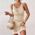 thumbnail image 4 of Conairie Swimsuit Coverup For Womens Sleeveless Slim Hollow Knit Bathing Suits Cover Up Summer Beach Swimwear Vacation Outfits Beige L, 4 of 5