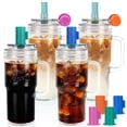 thumbnail image 1 of Vaso de vidrio Mason Jar Cups ANOTION con tapa de bambú de 710 ml, paquete de 4, 1 of 8