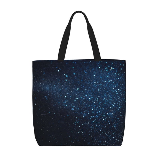 Fotbe Blue Glitter Retro Bolsa Tote con Estampado para Mujer, Bolsos con Cremallera, Bolsa de Hombro Casual de Gran Capacidad con Bolsillos Internos