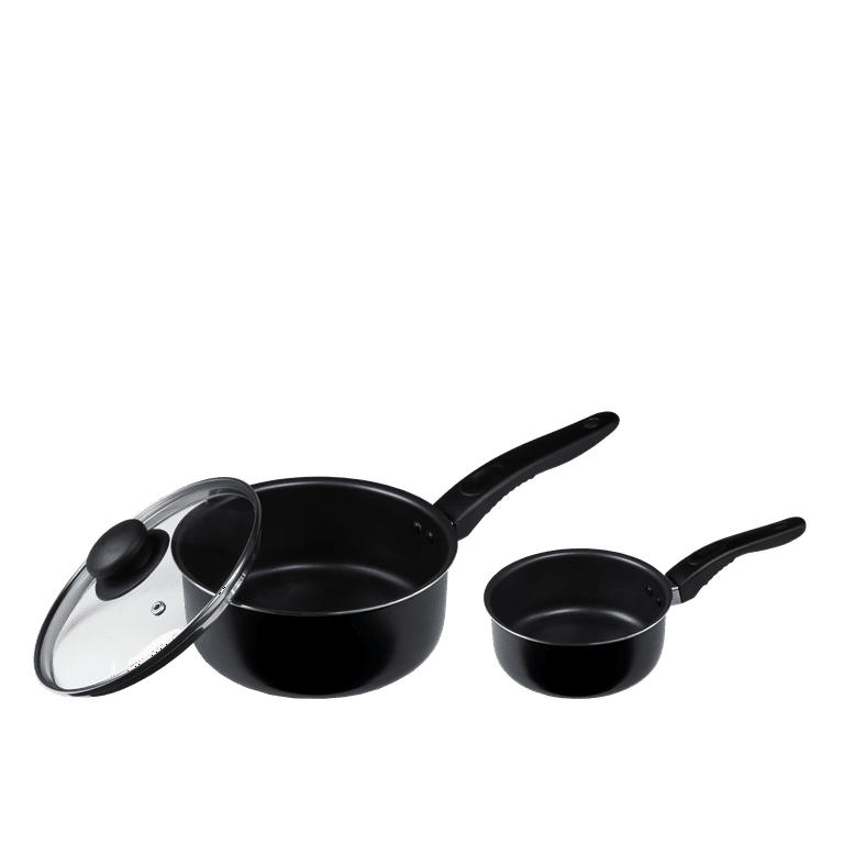 Mainstays 3 Piece Non-Stick Sauce Pans, Black, Set Includes 1Quart & 2Quart  Sauce Pan with Single Lid 