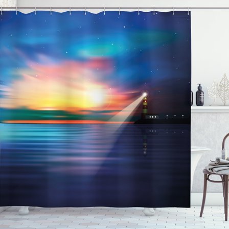 Ambesonne Lighthouse Shower Curtain, Majestic Sky Beach, 69"Wx75"L, Pale Blue Dark Blue