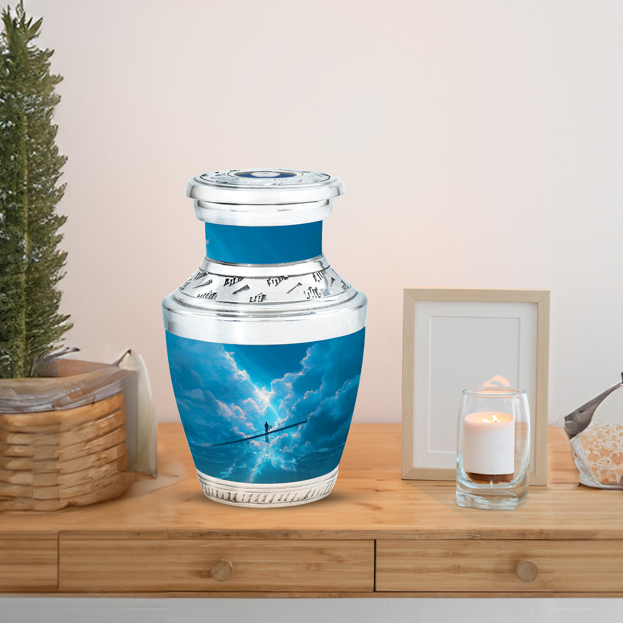 MUKTIVE Fishing Silhouette Keepsake Urns for Human Ashes, Blue Galaxy Small Burial Urn for Adult Ashes, Decorative Cremation Urns, Remembrance Gift for Loss of Mom (3 Inch)