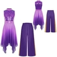 thumbnail image 2 of iiniim Girls Praise Dance Outfit Sequin Worship Asymmetrical Tunic with Wide Leg Pants Liturgical Dress Purple 16, 2 of 7