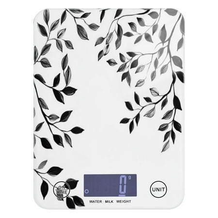 

Kitchen Electronic Scale Food Scale 7.68x5.71 inch Multifunctional Digital Kitchen Scale Tempered Glass Decorative Baking Cooking Meal Preparation Black Leaf Print